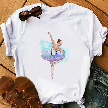 Ropa de mujer en 2020 acuarela bailarina de Ballet de impresión mujer t-camisa de vogue camiseta blanca femme verano tops harajuku kawaii camisa