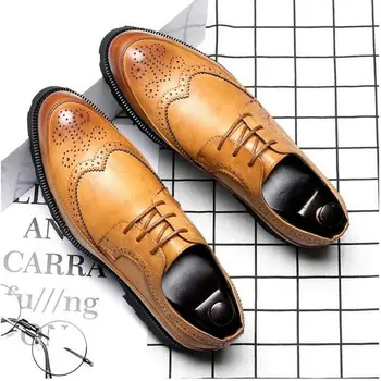 Los hombres Vitage Diseño de Encaje Hasta Zapatos de Cuero de los Hombres Zapatos de Vestir 2019 NUEVA Llegada Formal de la actividad, además de Zapatos de tamaño 48 A51-27