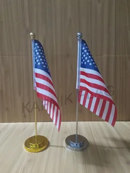 KAFNIK,Americano/USA mesa de Oficina escritorio de la bandera con el oro o la plata de metal asta de la bandera de la base 14*21cm la bandera del país de envío gratis