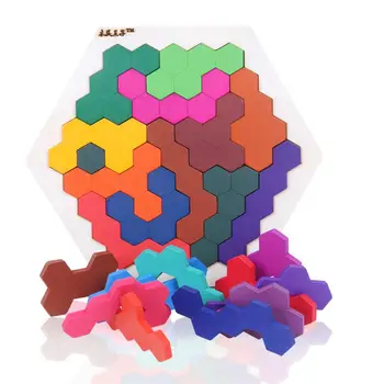 La diversión de la Geometría de Tangramas de nido de abeja de Puzzles de Lógica Niños de Entrenamiento de Madera Cerebro IQ Juegos Juguetes para la Educación de los Niños Regalos de Navidad