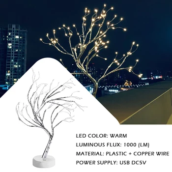 LED Dormitorio Lámpara de Mesa de Noche, las Luces USB Árbol de Navidad de la Lámpara de Cobre Alambre de Gypsophila Árbol de la Mesa de Luz para Navidad Decoración de la Habitación de Cama