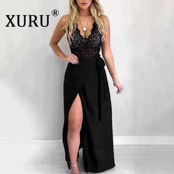 Europeos y Americanos de Encaje Sexy Split Arnés de la Correa Vestido de 2020 Primavera Nuevas Mujeres del Vestido