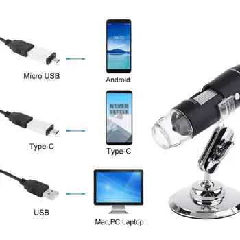 3-en-1 1600X Microscopio USB OSX, Windows PC de Tipo C, Micro-USB del Teléfono Celular de la Lupa