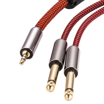 Audio de alta fidelidad Cable Mini Jack de 3.5 mm a Doble 6.35 mm para PC Consola de Mezcla de Auriculares de 1/8