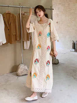 De verano nuevo estilo de la dinastía han, el estilo nacional de restauración de antiguas formas borda largo vestido de estilo Bohemio suelto largo vestido de estilo