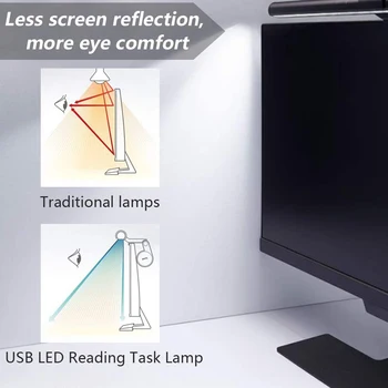 Nueva Screenbar LED Lámpara de Escritorio de la PC del Ordenador Portátil de Pantalla de la Barra Colgando de la Mesa de Luz de la Lámpara USB de la Batería Luz de Lectura Para el Monitor LCD
