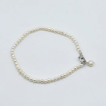 Pequeña pulsera de la perla, blanco / rosa, de 3,5 mm de diámetro de perla de agua dulce, chica regalo