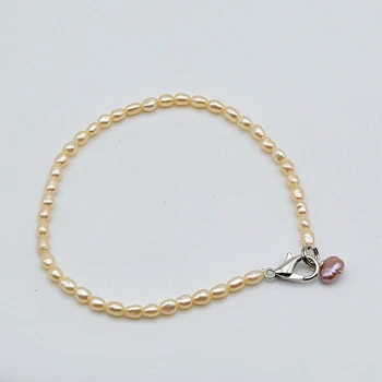 Pequeña pulsera de la perla, blanco / rosa, de 3,5 mm de diámetro de perla de agua dulce, chica regalo