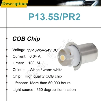 10Pcs P13.5S 0.5 W LED de la Actualización de la Bombilla de la Luz de la Antorcha de la Linterna de la Bicicleta Lámpara de Trabajo Blanco 6000k Blanco Cálido 3V 4.5 V 6V 12V, 18V, 24V DC