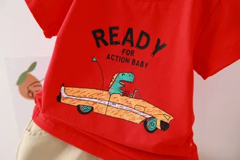 Casual Ropa de Bebé Conjunto de Niños Traje 1 2 3 4 5 Años la Moda de los Niños de dibujos animados de Coches de Impresión T-Shirt con pantalones Cortos de color Caqui Traje Rojo Azul