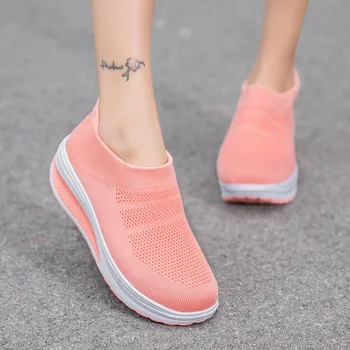 La Luz Sneakers Mujer Zapatillas De Verano Casual Transpirable Zapatos De Deporte De Vulcanizan Los Zapatos De Malla Elástico Del Slip-On Sneakers De 2020