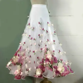 Elegante Flores 3D Salón de baile de la Competencia de Baile de la Falda Para las Mujeres Vals Tango Escenario para Bailar usar Faldas Largas Personalizar el Tamaño de la DL5268