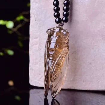 JoursNeige Té Natural de Cristal Tallado de la Cigarra Colgante de Perlas de Cristal Collar de la Suerte para las Mujeres los Hombres Amigo de los Insectos de la Moda de Joyería
