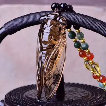 JoursNeige Té Natural de Cristal Tallado de la Cigarra Colgante de Perlas de Cristal Collar de la Suerte para las Mujeres los Hombres Amigo de los Insectos de la Moda de Joyería