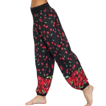 Plantas que dan flor de cerezo de la impresión digital pantalones de verano de las señoras deporte casual pantalones dropship