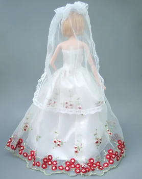 Completa todos Alrededor de encaje vestido para muñeca barbie vestido de novia blanco con velo set de regalo para bebé niña