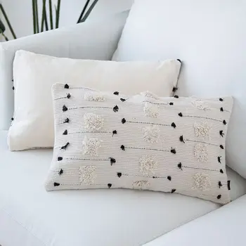 Blanco Negro Geométrico de la funda del cojín de Estilo Marroquí almohada cubierta de Tejidos para la decoración del Hogar Sofa Cama de 45x45cm/30x50cm