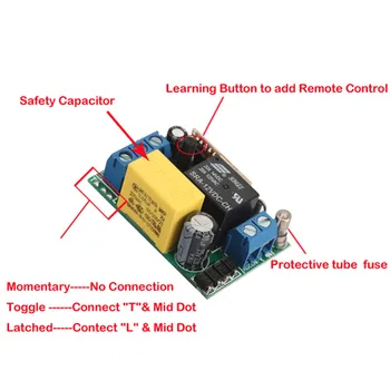 1CH de la CA 220V de RF Wireless Mini Interruptor de Relé Receptor de 2 canales de mandos a distancia de la Iluminación de la Lámpara del LED ON OFF Interruptor de Aprendizaje