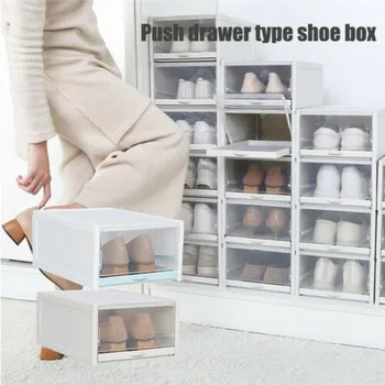 3PCS Flip Caja de Zapatos Engrosada Transparente Cajón Caso de Plástico Cajas de Zapatos Caja Apilable Organizador de Zapatos Caja de almacenamiento Estante del Zapato