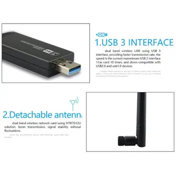 Doble Banda 2.4 G/5G WiFi USB3.0 Adaptador de RTL8812AU Chip Wireless AC de Alta Ganancia de la Antena de la Tarjeta de Red para la Portátil de Escritorio