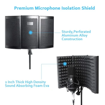 MAONO Micrófono Aislamiento Escudo Plegable Acústico Espumas Panel de Microfono Accesorios Para Podcast Studio Micrófono