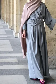 WEPBEL las Mujeres Vestido de Musulmán Suelto de Color Sólido O el Cuello Lleno de Moda de Manga Casual Abaya Señoras de Largo Maxi Vestidos