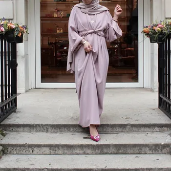 WEPBEL las Mujeres Vestido de Musulmán Suelto de Color Sólido O el Cuello Lleno de Moda de Manga Casual Abaya Señoras de Largo Maxi Vestidos