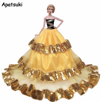 Lentejuelas de oro de la Moda de la Boda Vestido para Muñeca Barbie Trajes de Ropa de Grandes Vestidos de Noche Vestido de Fiesta de 1/6 de Muñecas Accesorios para Niños de Juguete