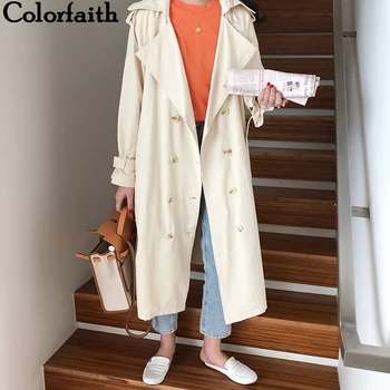 Colorfaith Nueva 2019 Otoño Invierno de las Mujeres de la Zanja de Fajas Encajes de Doble Botonadura coreano Estilo Elegante Casual Abrigo Largo JK1070