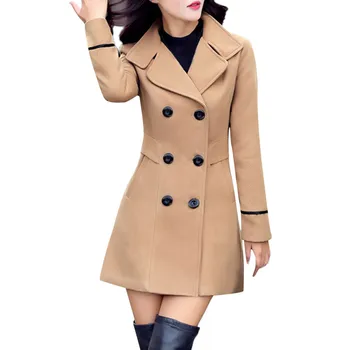 Las mujeres de Lana de Doble Botonadura Abrigo Elegante de Manga Larga Caliente de la Moda Chaqueta de Шерстяное Пальто Wollen Jas Abrigo De Lana Elegante #T2G