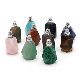 Las Joyas naturales de Piedra de Aceite Esencial Difusor de Perfume Botella Colgantes Rosa Quartzs Ojo de Tigre de Piedra con Forma de Polígono para la Fabricación de Joyas
