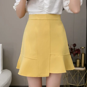 ITOOLIN S-Xl Verano Retro Faldas de talle Alto que las Mujeres 2020 Chic Sólido Mini Falda de Mujer Elegante cola de pescado Plisada Faldas Para las Mujeres