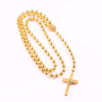 RIR la Comunión Rosario Largo Católica Collar con Crucifijos de Acero Inoxidable de 6mm Perlas de Oración Religiosa de la Joyería