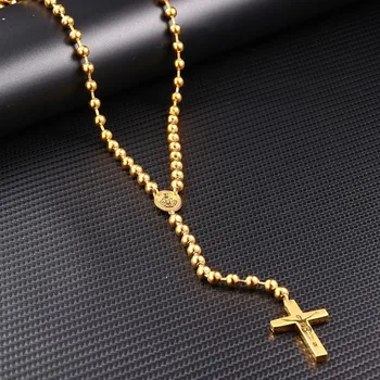 RIR la Comunión Rosario Largo Católica Collar con Crucifijos de Acero Inoxidable de 6mm Perlas de Oración Religiosa de la Joyería