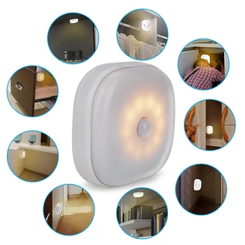 Sensor de Movimiento de PIR LED Bajo Luz del Gabinete de alimentación de la Batería Armario Luz de Noche Para la Pasta de la Pared de la Cocina, la Escalera lámparas de iluminación