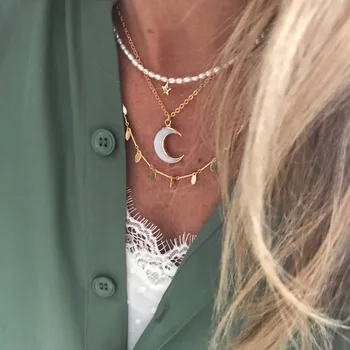La mujer natural exquisita pequeño collar de perlas de la moda pentagrama elemento lindo salvaje gargantilla de fiesta de cumpleaños para niñas 2020