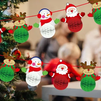 ZLJQ de Papel de nido de abeja de la Bola de la Bandera de la Fiesta de Navidad Decoración del muñeco de Nieve de Santa Claus Elk Tira de Papel de Banners de Navidad de la Casa del Festival de Diseño