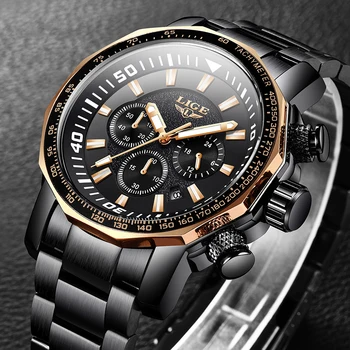 Reloj LIGE la Marca de Moda para Hombre Reloj de Acero Inoxidable de la prenda Impermeable de los Relojes de los Hombres Militares Deporte Reloj de Cuarzo Reloj de Relogio Masculino