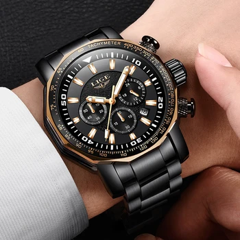 Reloj LIGE la Marca de Moda para Hombre Reloj de Acero Inoxidable de la prenda Impermeable de los Relojes de los Hombres Militares Deporte Reloj de Cuarzo Reloj de Relogio Masculino