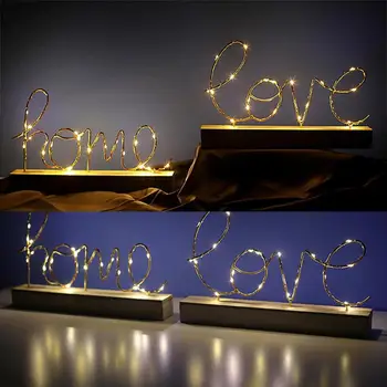 De madera de Luz LED Adornos Creativos Letras Figurillas de Regalo para el Día de san Valentín Interior de la Mesilla de Accesorios Decorativos
