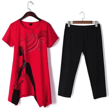 M-5XL Verano 2 Pieza de Traje de las Mujeres 2020 de la Moda de Gran Tamaño Suelto Deportivos Conjuntos de las Mujeres Conjunto de Chándal de Mujer Tops de Manga Corta+Pantalones