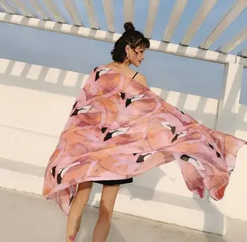 Yishine 180*100CM Flamencos Rosados Impresiones con Borla Bufanda Chales para Mujer Chica de Verano Envuelve Bufandas Playa Chal para Dama