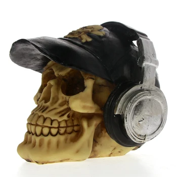 La mecedora de Cráneo con Gorra de Béisbol y los Auriculares de Terror de Halloween Decoración de una Estatuilla de Cráneo Con Auriculares de Moda de la Tapa de la Estatua de la Escultura