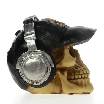 La mecedora de Cráneo con Gorra de Béisbol y los Auriculares de Terror de Halloween Decoración de una Estatuilla de Cráneo Con Auriculares de Moda de la Tapa de la Estatua de la Escultura