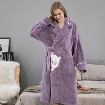 Otoño Invierno de Franela Albornoz Pijamas Para Mujer Caliente Dormir a Diario Casual Suave Manto de ropa de dormir домашняя одежда женская