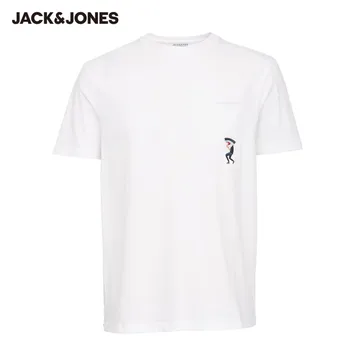 JackJones de los Hombres de Algodón cuello Redondo Bordado Codo de Mangas T-shirt| 220101547