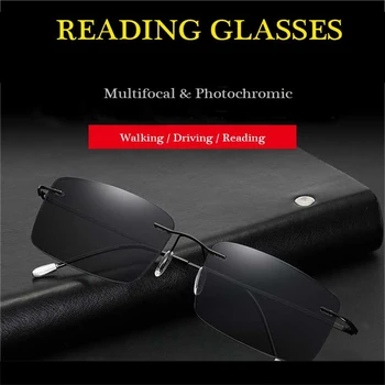 Ultra Delgada de Montura de Titanio Fotocromáticas multifocal gafas de lectura de las mujeres de los hombres anti-blue Ray Progresiva de la presbicia y lentes 1.5