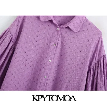 KPYTOMOA Mujeres 2020 de la Moda Floral Bordado de Blusas Sueltas de la Vendimia de la Linterna de la Manga un Botón de Mujeres Camisas Blusas Tops Chic