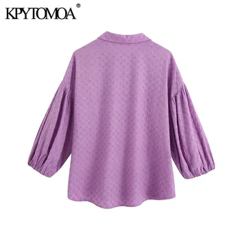 KPYTOMOA Mujeres 2020 de la Moda Floral Bordado de Blusas Sueltas de la Vendimia de la Linterna de la Manga un Botón de Mujeres Camisas Blusas Tops Chic