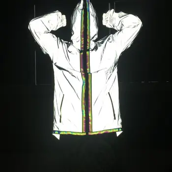 Reflexivo de la Chaqueta de los Hombres de la Marca Nueva de Hip Hop Dance Fluorescente Trench Coat Punk Harajuku Cazadora Capa de Chaquetas y Abrigos